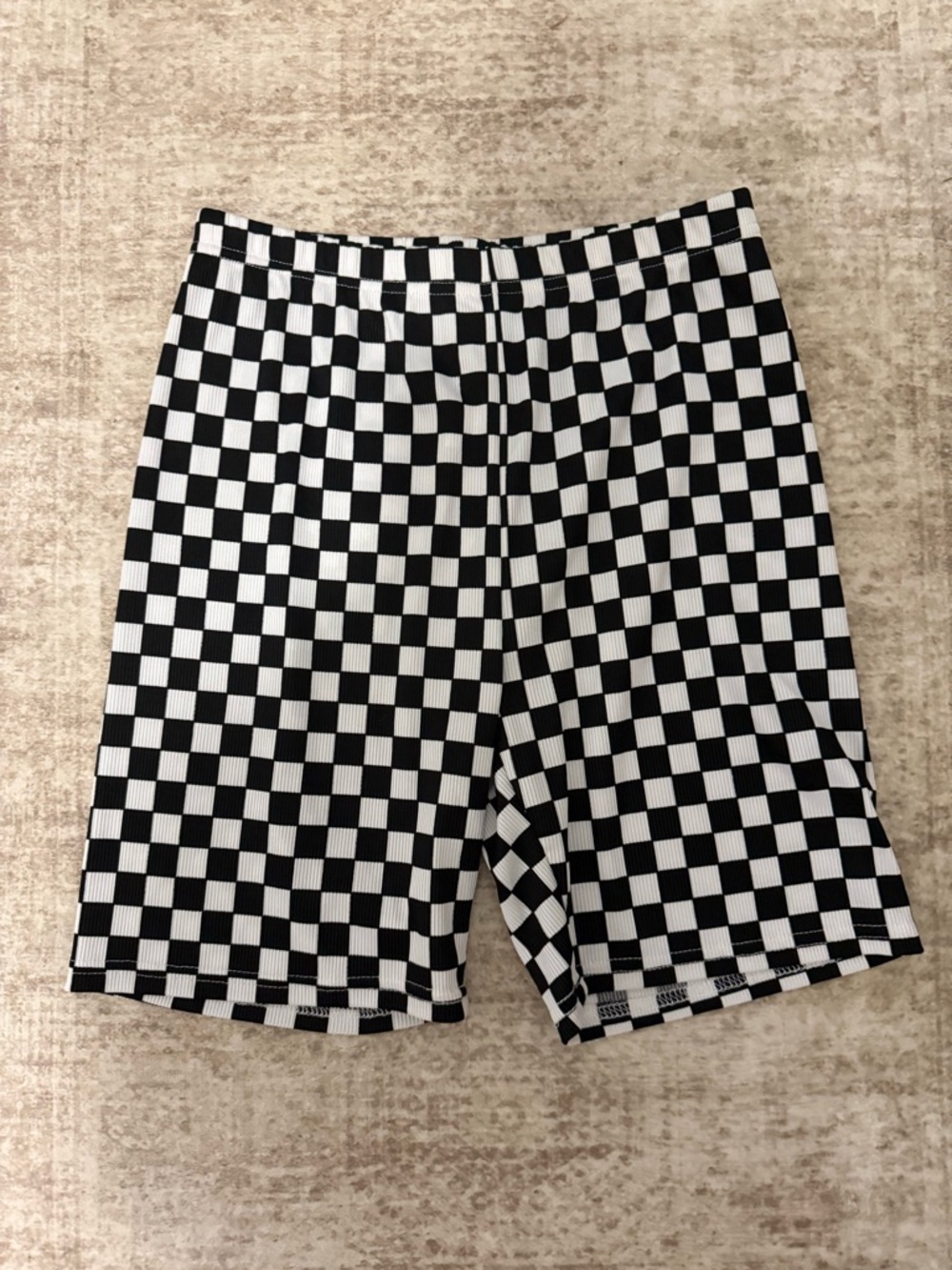 Black & White Checkerboard Stretch Biker Shorts